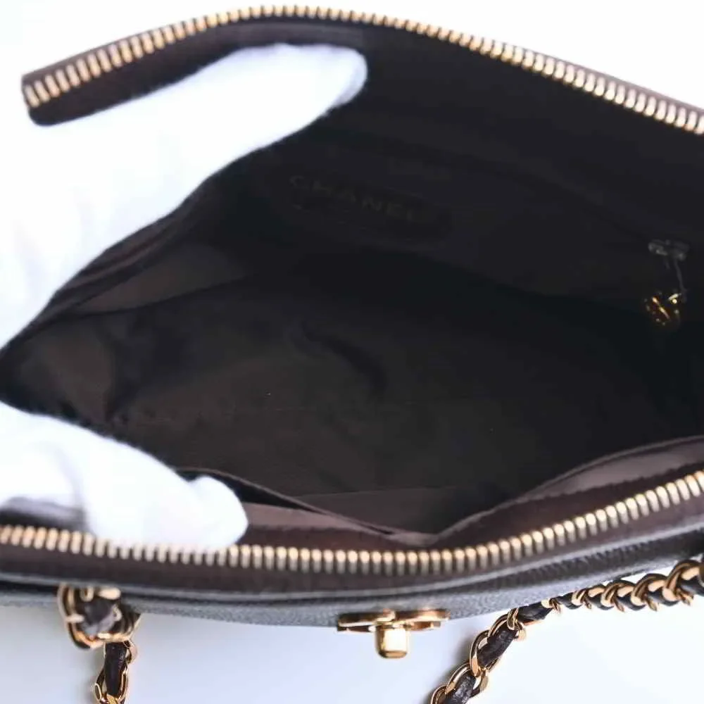 Chanel Caviar Skin Here Mark Chain Shoulder Bag Brown